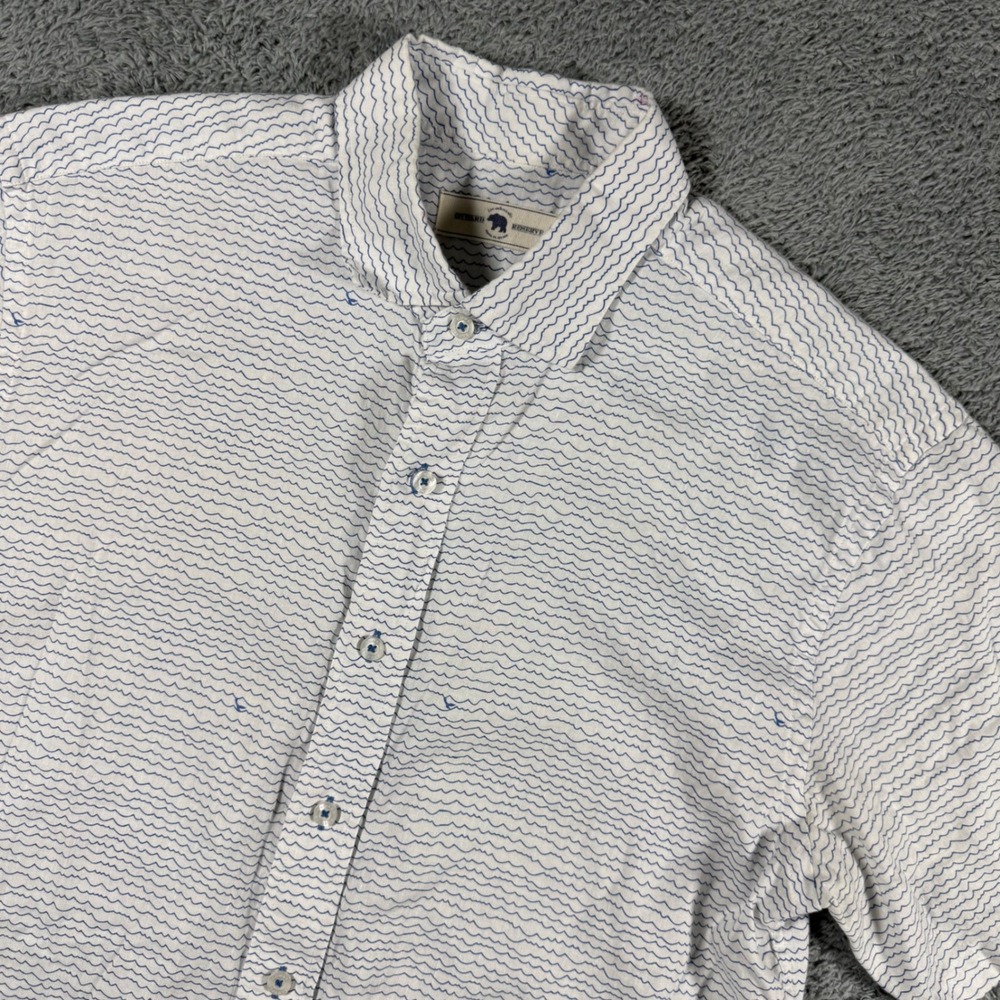 Onward Reserve Button Shirt Mens Medium White Blue Wave Linen Blend SS AOP